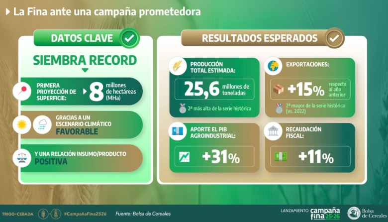Campaña 25/26: Prevén una siembra récord de trigo y cebada en Argentina
