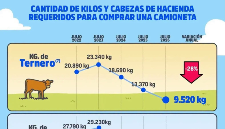 Se necesitan menos kilos de hacienda para comprar una camioneta: el mejor poder de compra de los últimos cinco años